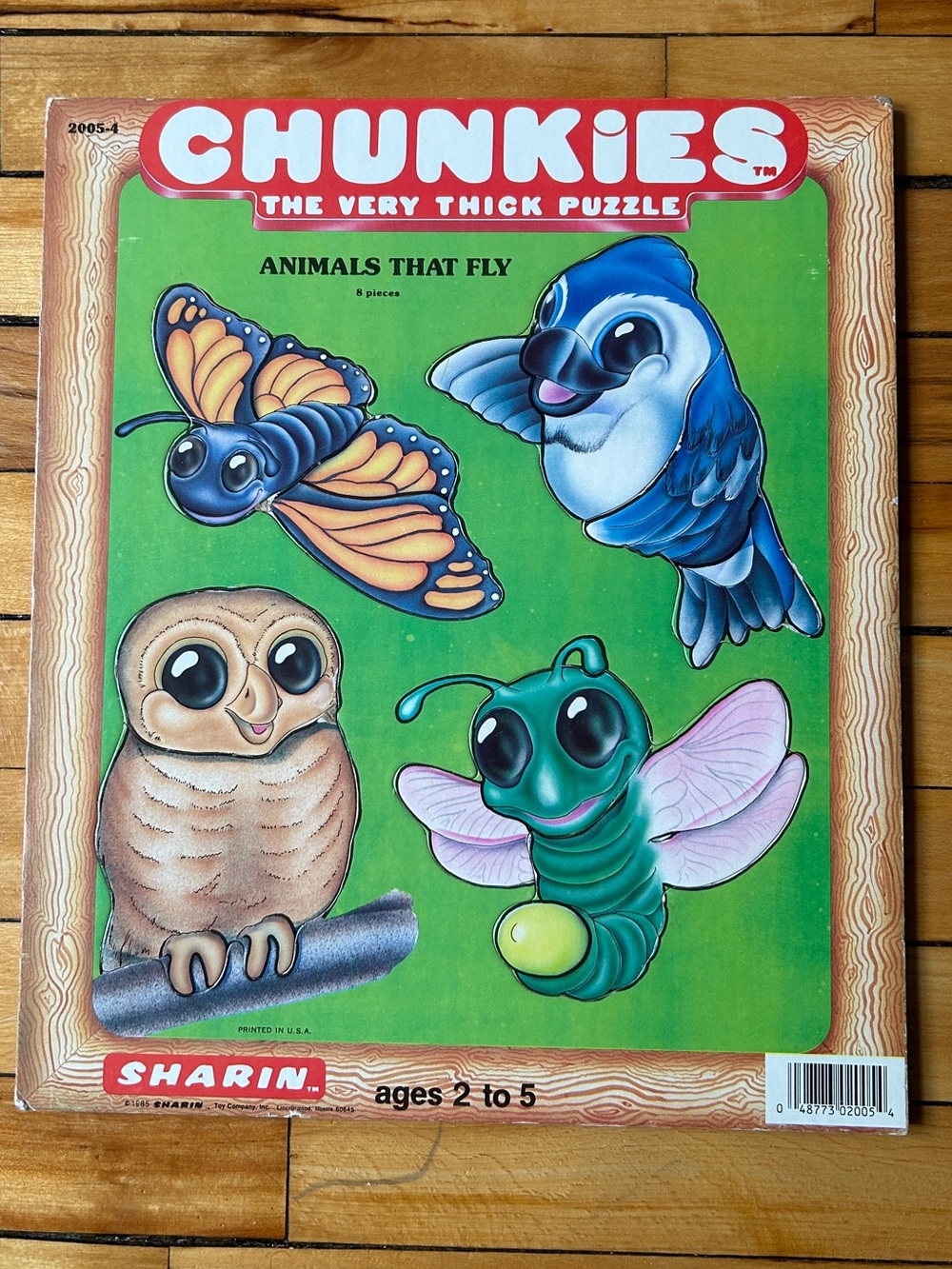 Vintage Chunkies  “Animals That Fly” Wooden Tray Puzzle 8 Pieces Made in USA